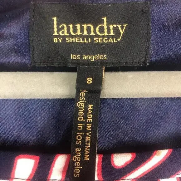 Laundry by Shelli Segal Black and Navy Geometric Dress Gathered Bell Sleeve - Picture 5 of 9